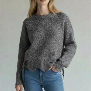 Helmut Lang Cotton Cashmere Wool Distressed Look Gray Knit Sweater Women's XS
